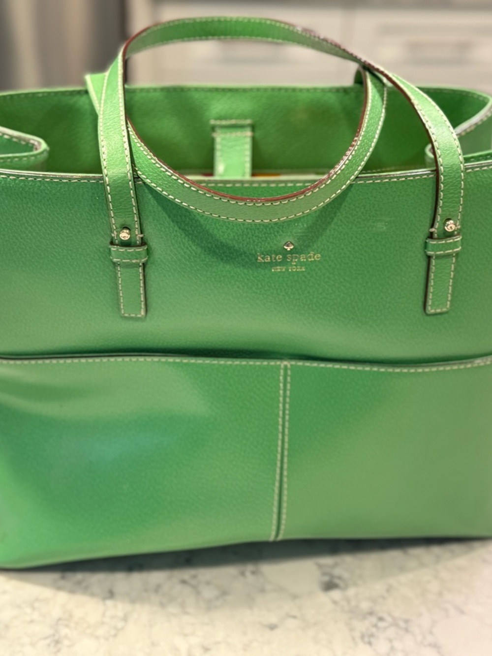 kate spade Bright Green Leather Tote with Top Handles